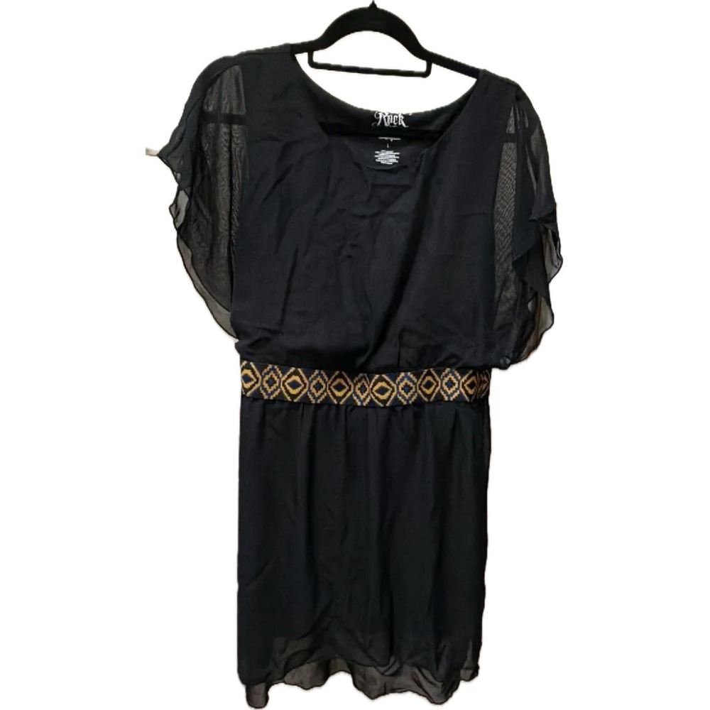 Rock & Roll Cowgirl Wrangler Womens Large Black Sheer Flutter Sleeve Dress L